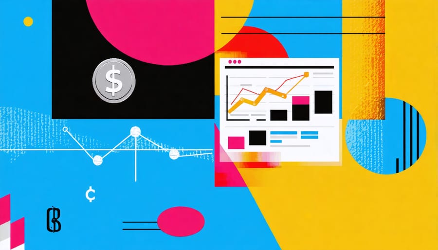 Illustration showing budgeting and cash flow management concepts with charts and money symbols